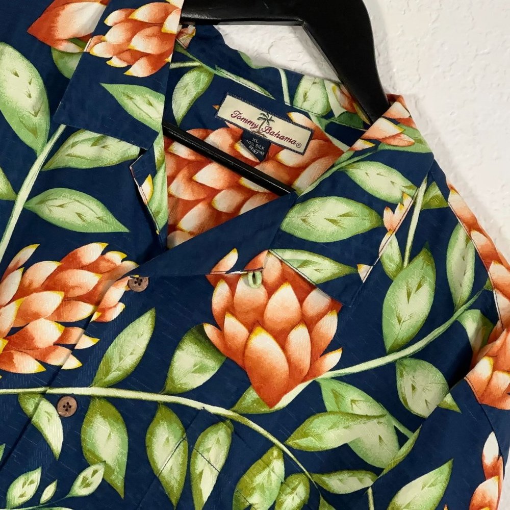 Tommy Bahama Floral Multicolor Print Hawaiian Camp Shirt 100% Silk Men's Size XL